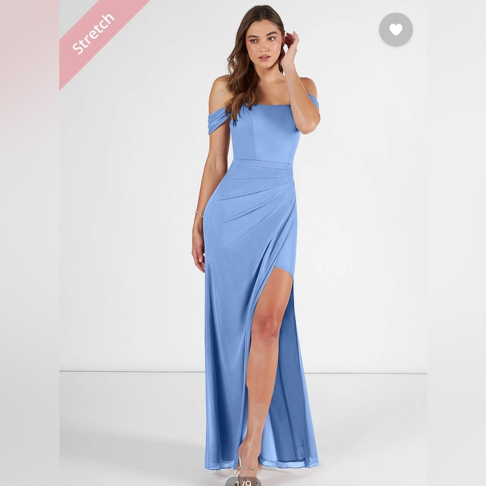 Azazie blue steel bridesmaid dress PETITE length